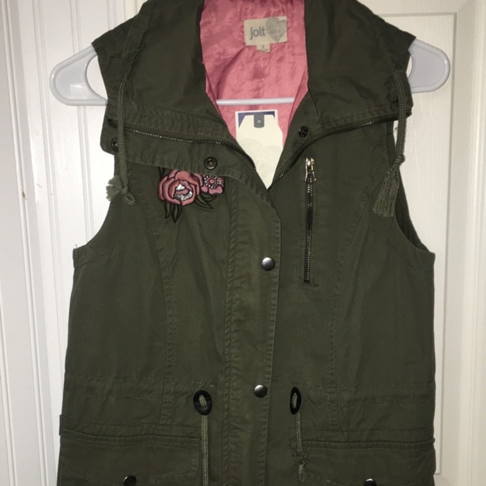 Embroidered green army style vest